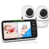 imageHelloBaby 720P 55quot HD Baby Monitor 2 Cameras and Audio No WiFi Split Screen Remote Pan Tilt Zoom Video Baby Monitor Wide View Range 1080P Camera Night Light 4000mAh Battery TimeampampClockWhite6inch