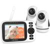 imageHelloBaby 32 Baby Monitor 2 Cameras Video Audio Baby Monitor No WiFi Remote PanTiltZoom Night Vision ECO 2Way Talk 8 Lullabies and 1000ft Range Temperature Gifts for Parents and Babies