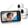 imageHelloBaby 720P 55quot HD Baby Monitor 2 Cameras and Audio No WiFi Split Screen Remote Pan Tilt Zoom Video Baby Monitor Wide View Range 1080P Camera Night Light 4000mAh Battery TimeampampClockWhiteHB6550