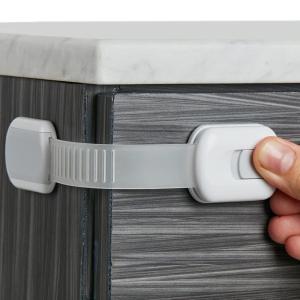 imageChild Safety Strap Locks 4Pack Baby Locks for Cabinets and Drawers Toilet Fridge ampamp More 3M Adhesive Pads Easy Installation WhiteGrayWhiteGray