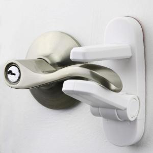 imageDoor Lever Lock 1 Pack Prevents Toddlers from Opening Doors 325quot L  15quot W  45quot H Easy One Hand Operation for Adults Durable ABS with 3M Adhesive Backing Simple Install No Tools NeededWhite