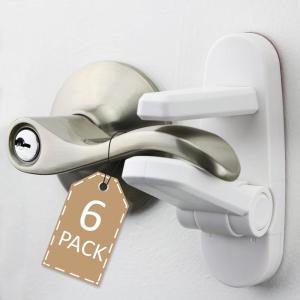 imageDoor Lever Lock 6 Pack Prevents Toddlers from Opening Doors 325quot L  15quot W  45quot H Easy One Hand Operation for Adults Durable ABS with 3M Adhesive Backing Simple Install No Tools NeededWhite