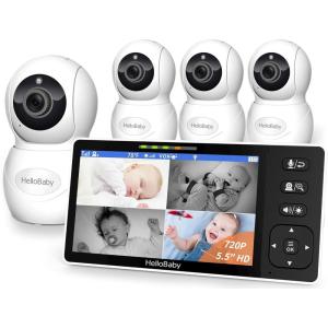 imageHelloBaby 55quot 720P HD Video Baby Monitor No WiFi 4 Cameras Baby Monitors Split Screen Remote PanTiltZoom Baby Monitor Wide View Range 1080P Camera Night Light 4000mAh Battery Ideal Gift