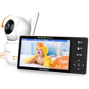 imageHelloBaby 720P 55quot HD Baby Monitor 2 Cameras and Audio No WiFi Split Screen Remote Pan Tilt Zoom Video Baby Monitor Wide View Range 1080P Camera Night Light 4000mAh Battery TimeampampClockWhite720P