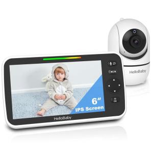 imageHelloBaby 720P 55quot HD Baby Monitor 2 Cameras and Audio No WiFi Split Screen Remote Pan Tilt Zoom Video Baby Monitor Wide View Range 1080P Camera Night Light 4000mAh Battery TimeampampClockWhite6inch