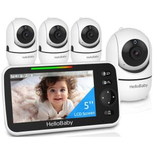 imageHelloBaby Upgrade 5 Baby Monitor with 26Hour Battery 2 Cameras PanTiltZoom 1000ft Range Video Audio Baby Monitor No WiFi VOX Night Vision 2Way Talk 8 Lullabies and TemperatureHB65504