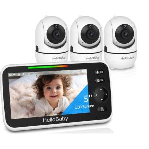 imageHelloBaby Upgrade 5 Baby Monitor with 26Hour Battery 2 Cameras PanTiltZoom 1000ft Range Video Audio Baby Monitor No WiFi VOX Night Vision 2Way Talk 8 Lullabies and TemperatureHB65503