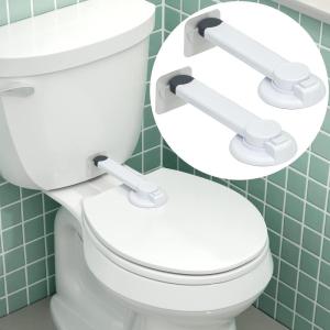 imageToilet Locks Baby Proof 2Pack Ideal Baby Proof Toilet Lid Lock with Arm  No Tools Needed Easy Installation with 3M Adhesive  Top Safety Toilet Seat Lock  Fits Most Toilets White2 Count Pack of 1