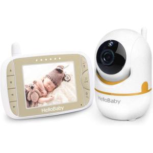 imageHelloBaby Baby Monitor with Remote PanTiltZoom Camera and 32 LCD Screen Infrared Night Vision BlackGold