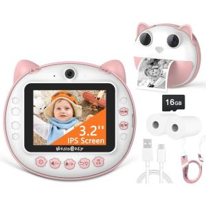imageHelloBaby Kids Instant Print Camera with 32quot IPS Screen  1080P HD Digital Camera for Girls Ages 312  16GB SD Card ampamp 2 Paper Rolls  Instant Print Kids Camera Toy BluePink