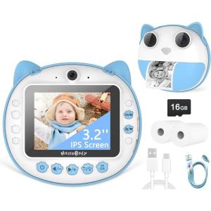 imageHelloBaby Kids Instant Print Camera with 32quot IPS Screen  1080P HD Digital Camera for Girls Ages 312  16GB SD Card ampamp 2 Paper Rolls  Instant Print Kids Camera Toy BlueBlue