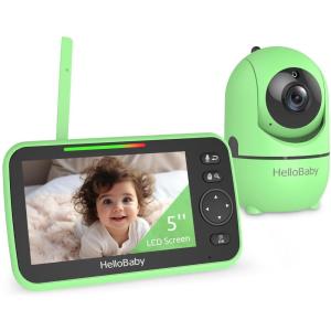 imageHelloBaby No WiFi Baby Monitor Green 5quot Screen 30Hour Battery PanTiltZoom Video Upgrade with Camera and Audio Night Vision VOX 2Way Talk 8 Lullabies and 1000ft Range Ideal for GiftGreen