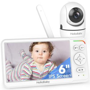 imageHelloBaby Baby Monitor with 6quot World First IPS Screen 30Hrs Battery Remote PanTiltZoom Camera No WiFi Video Baby Monitor Camera and Audio ECO VOX 2Way Talk Night Vision 1000ft PortableHB6560