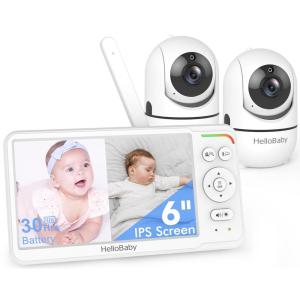 imageHelloBaby Baby Monitor with 6quot World First IPS Screen 30Hrs Battery Remote PanTiltZoom Camera No WiFi Video Baby Monitor Camera and Audio ECO VOX 2Way Talk Night Vision 1000ft PortableHB65602