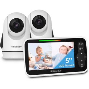 imageHelloBaby Video Baby Monitor with 2 Cameras and 5 Inch Split Screen Display Remote Control Cameras with Night Vision and Temprature MonitoringHB63512
