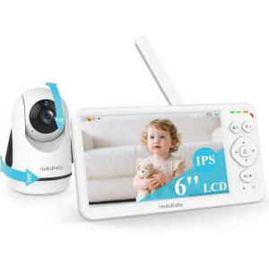 imageHelloBaby Baby Monitor with 2 Cameras Large 6 Video Baby Monitor No WiFi30Hour Long Battery 320 PanTilt Camera with 2X Zoom Auto Night Vision 2Way TalkECO1000ft Portable 150 Languages1 Cam