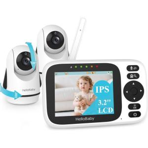 imageHelloBaby Baby Monitor with 2 Cameras Large 6 Video Baby Monitor No WiFi30Hour Long Battery 320 PanTilt Camera with 2X Zoom Auto Night Vision 2Way TalkECO1000ft Portable 150 Languages2 Cameras