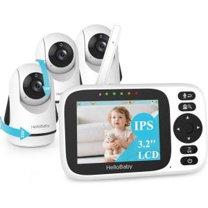 imageHelloBaby Baby Monitor with 2 Cameras Large 6 Video Baby Monitor No WiFi30Hour Long Battery 320 PanTilt Camera with 2X Zoom Auto Night Vision 2Way TalkECO1000ft Portable 150 Languages3 Cameras