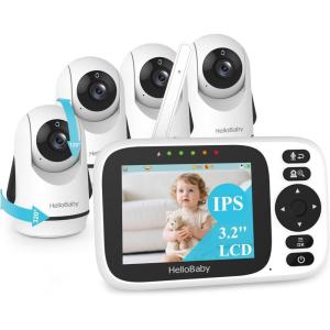 imageHelloBaby Baby Monitor with 2 Cameras Large 6 Video Baby Monitor No WiFi30Hour Long Battery 320 PanTilt Camera with 2X Zoom Auto Night Vision 2Way TalkECO1000ft Portable 150 Languages4 Cameras