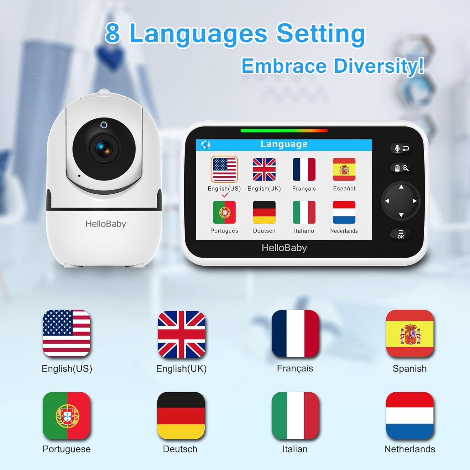 imageHelloBaby Baby Monitor with Floor Stand 5 Screen and 30Hour Battery No WiFi Baby Monitor with Camera and Audio Baby Camera Floor Stand Mount for HB6550