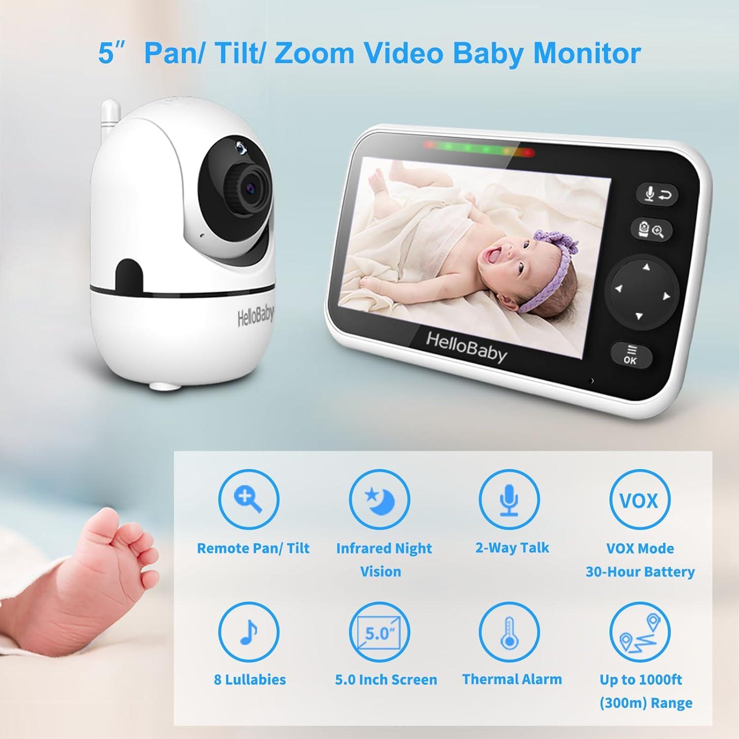 imageHelloBaby Baby Monitor with Floor Stand 5 Screen and 30Hour Battery No WiFi Baby Monitor with Camera and Audio Baby Camera Floor Stand Mount for HB6550