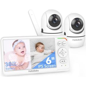 imageHelloBaby Baby Monitor with 2 Cameras World First 6quot IPS Split Screen Display and Double Cameras No WiFi 30H Battery 2Way Audio PanTiltZoom VOX Mode Night Vision 8 Lullabies 1000ft Range2CamsHB6560