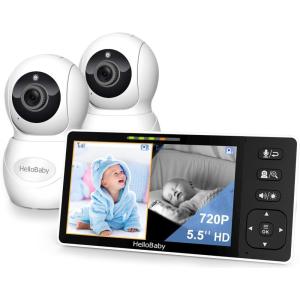 image:imageHelloBaby Baby Monitor with 2 Cameras 55 720P HD No WiFi Audio Display Split Screen Dual 1080P Cameras PanTiltZoom 2Way Talk Night Vision 4000mAh Battery Clock amp Timer Wide View55 720P Split ScreenDual Cam