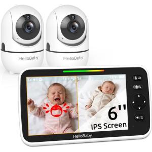 image:imageHelloBaby Baby Monitor with 2 Cameras 55 720P HD No WiFi Audio Display Split Screen Dual 1080P Cameras PanTiltZoom 2Way Talk Night Vision 4000mAh Battery Clock amp Timer Wide View6 Split ScreenDual Cam
